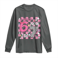 Pink Checkered I Was 6 Now I Am 7 Long Sleeve Shirt Girl Birthday Gift - Wonder Print Shop