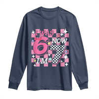Pink Checkered I Was 6 Now I Am 7 Long Sleeve Shirt Girl Birthday Gift - Wonder Print Shop