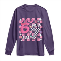 Pink Checkered I Was 6 Now I Am 7 Long Sleeve Shirt Girl Birthday Gift - Wonder Print Shop