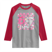 Pink Checkered I Was 6 Now I Am 7 Raglan Shirt Girl Birthday Gift - Wonder Print Shop