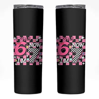 Pink Checkered I Was 6 Now I Am 7 Skinny Tumbler Girl Birthday Gift - Wonder Print Shop