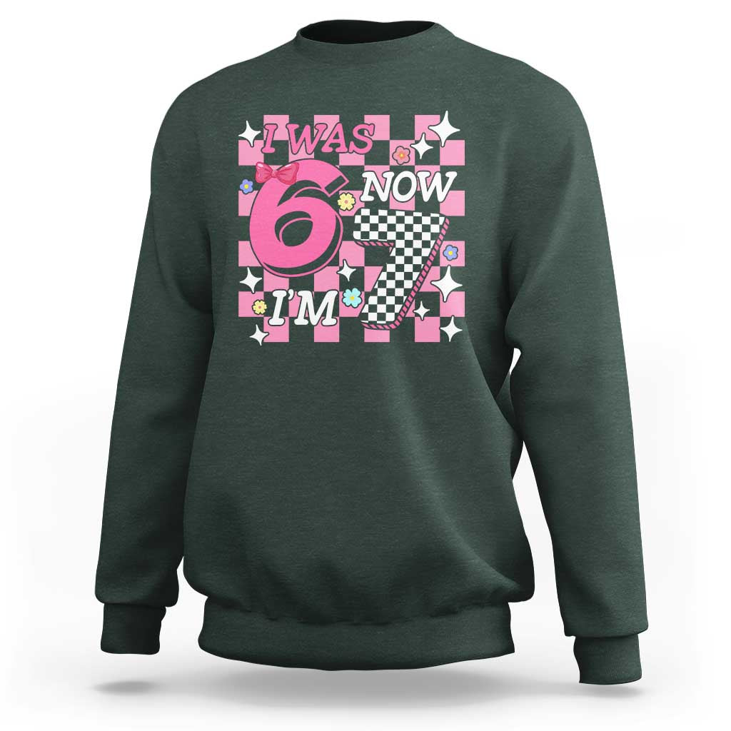 Pink Checkered I Was 6 Now I Am 7 Sweatshirt Girl Birthday Gift - Wonder Print Shop