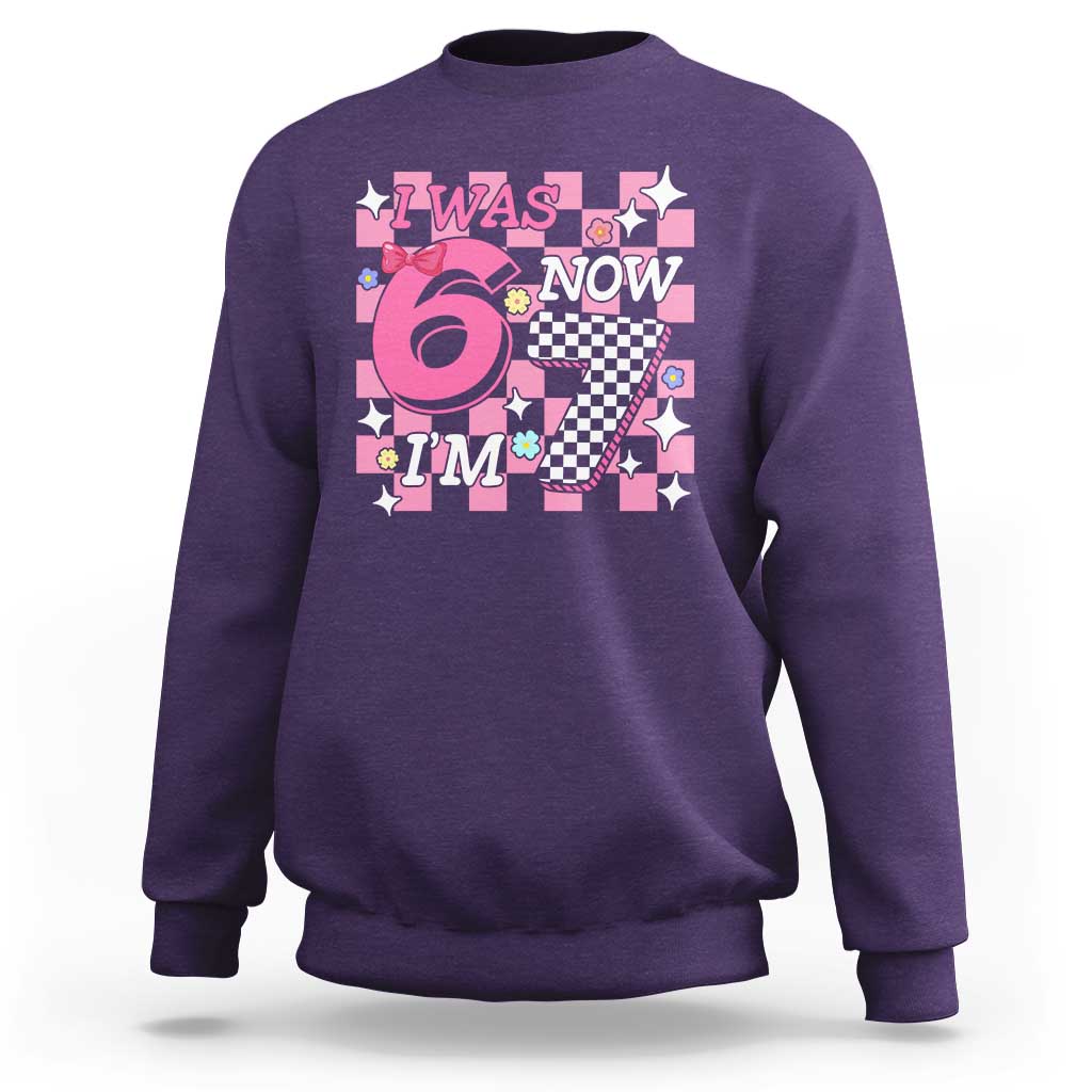 Pink Checkered I Was 6 Now I Am 7 Sweatshirt Girl Birthday Gift - Wonder Print Shop