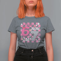 Pink Checkered I Was 6 Now I Am 7 T Shirt For Women Girl Birthday Gift - Wonder Print Shop