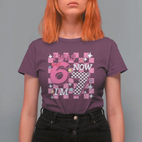 Pink Checkered I Was 6 Now I Am 7 T Shirt For Women Girl Birthday Gift - Wonder Print Shop