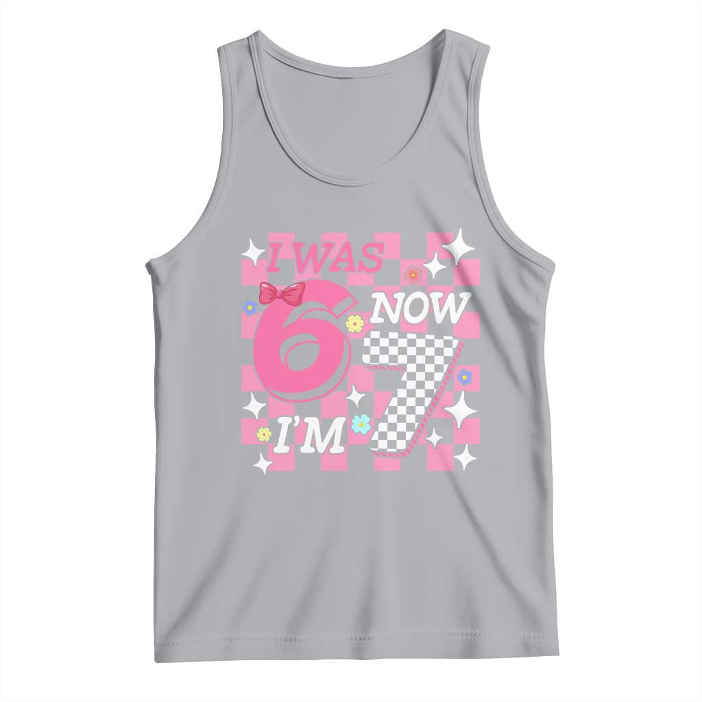 Pink Checkered I Was 6 Now I Am 7 Tank Top Girl Birthday Gift - Wonder Print Shop