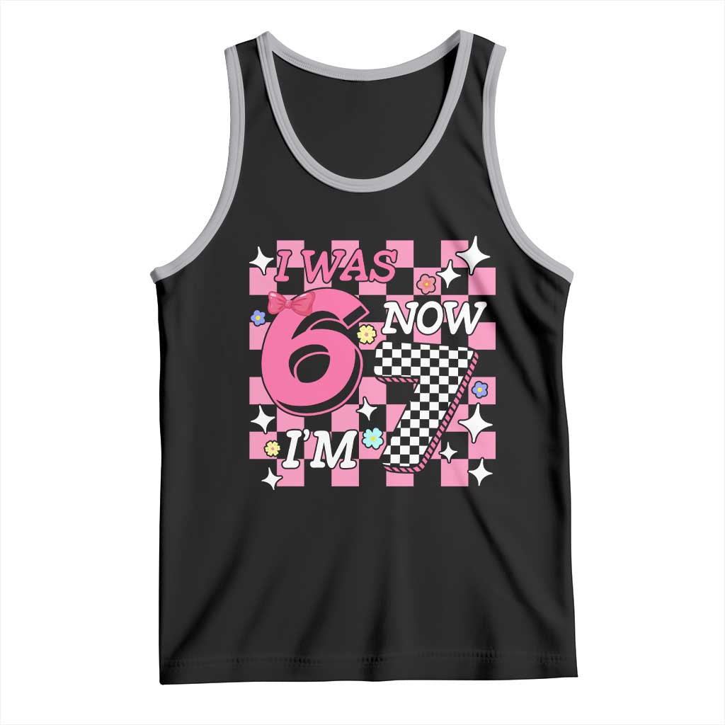 Pink Checkered I Was 6 Now I Am 7 Tank Top Girl Birthday Gift - Wonder Print Shop