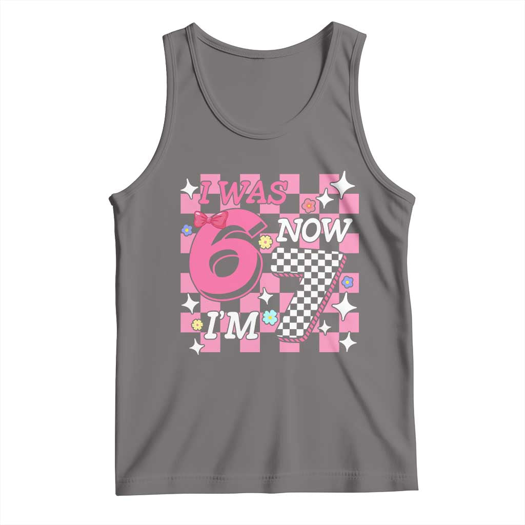 Pink Checkered I Was 6 Now I Am 7 Tank Top Girl Birthday Gift - Wonder Print Shop