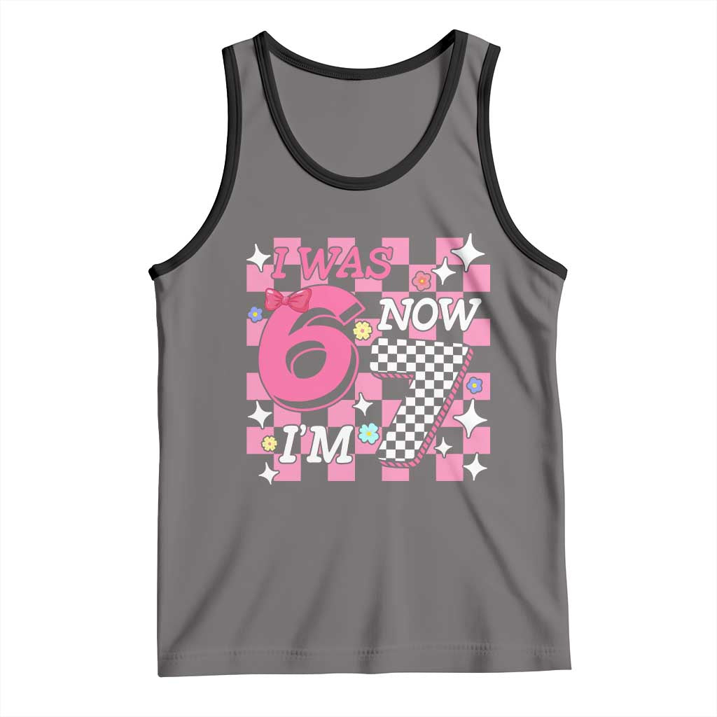 Pink Checkered I Was 6 Now I Am 7 Tank Top Girl Birthday Gift - Wonder Print Shop