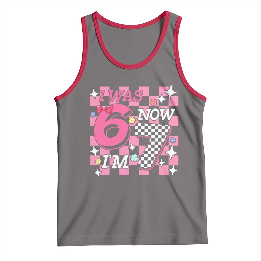 Pink Checkered I Was 6 Now I Am 7 Tank Top Girl Birthday Gift - Wonder Print Shop