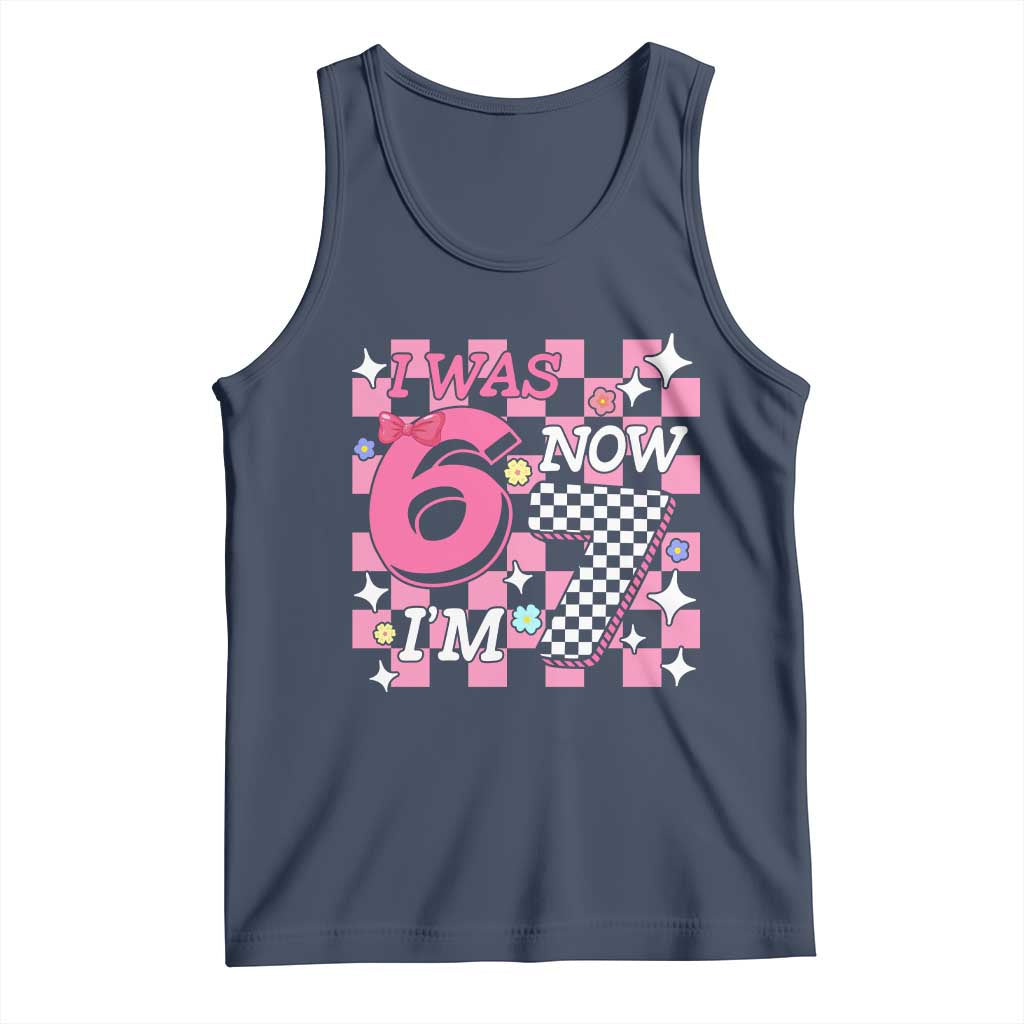 Pink Checkered I Was 6 Now I Am 7 Tank Top Girl Birthday Gift - Wonder Print Shop
