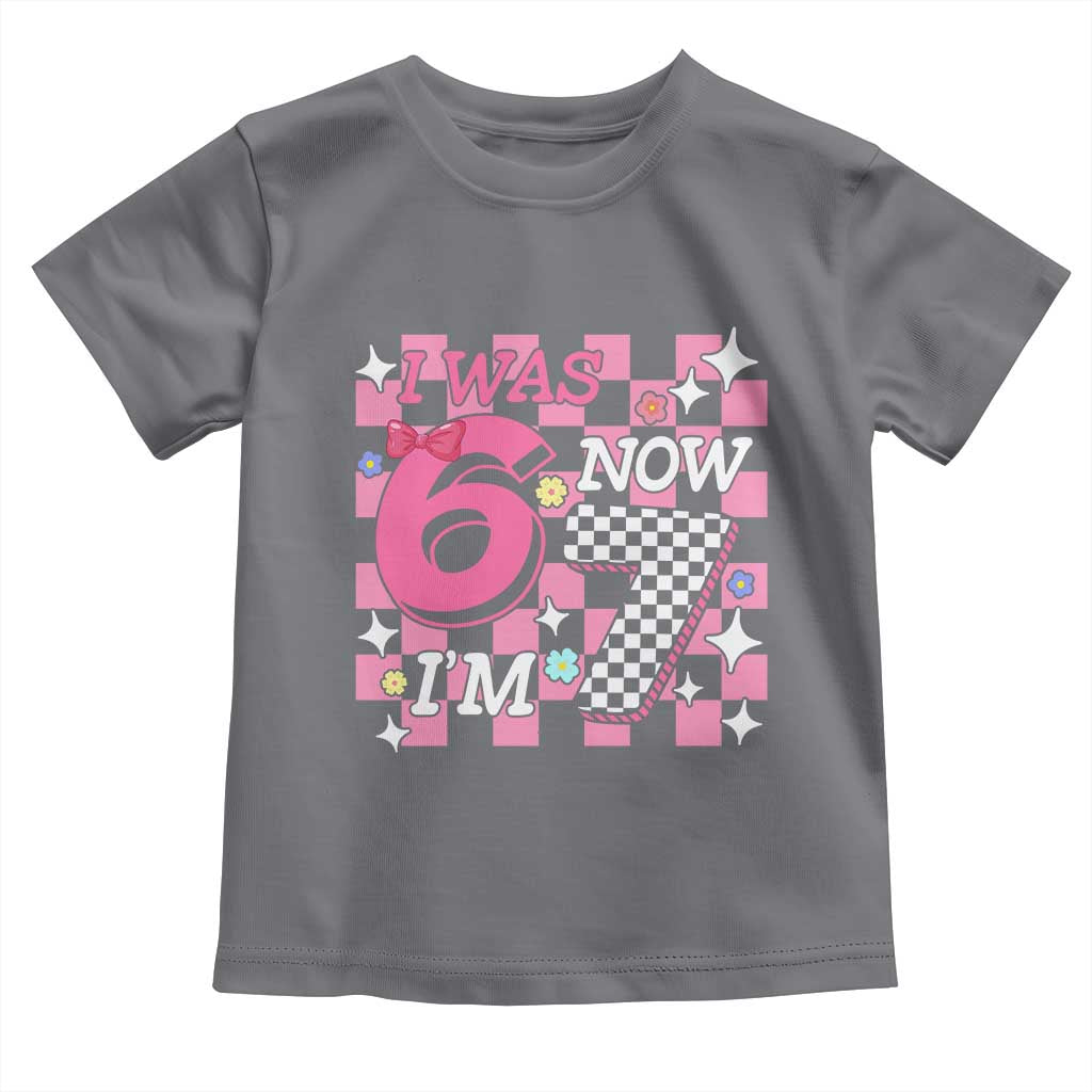 Pink Checkered I Was 6 Now I Am 7 Toddler T Shirt Girl Birthday Gift - Wonder Print Shop