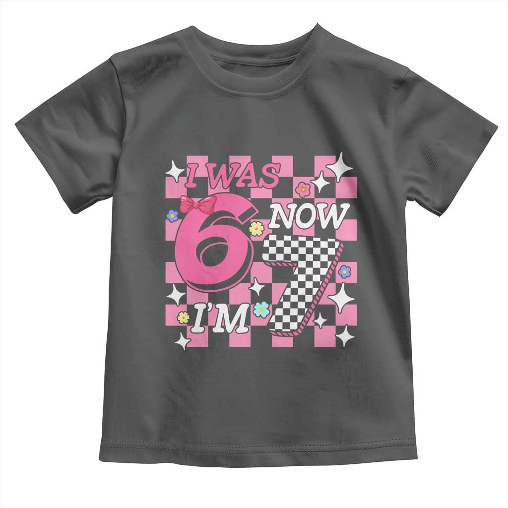 Pink Checkered I Was 6 Now I Am 7 Toddler T Shirt Girl Birthday Gift - Wonder Print Shop