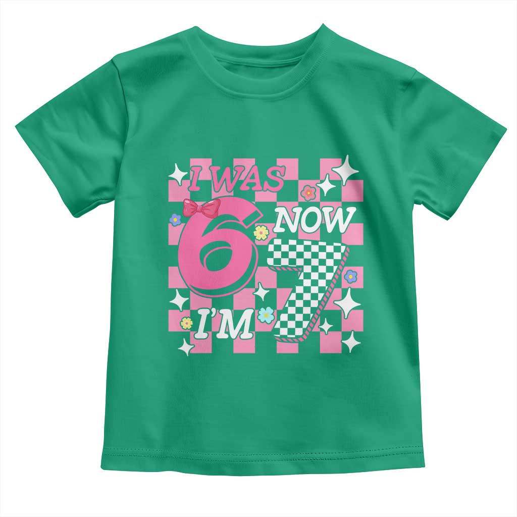 Pink Checkered I Was 6 Now I Am 7 Toddler T Shirt Girl Birthday Gift - Wonder Print Shop