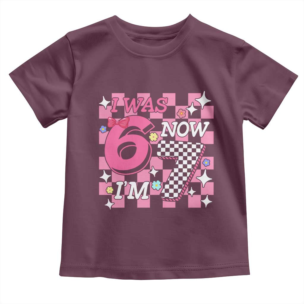Pink Checkered I Was 6 Now I Am 7 Toddler T Shirt Girl Birthday Gift - Wonder Print Shop