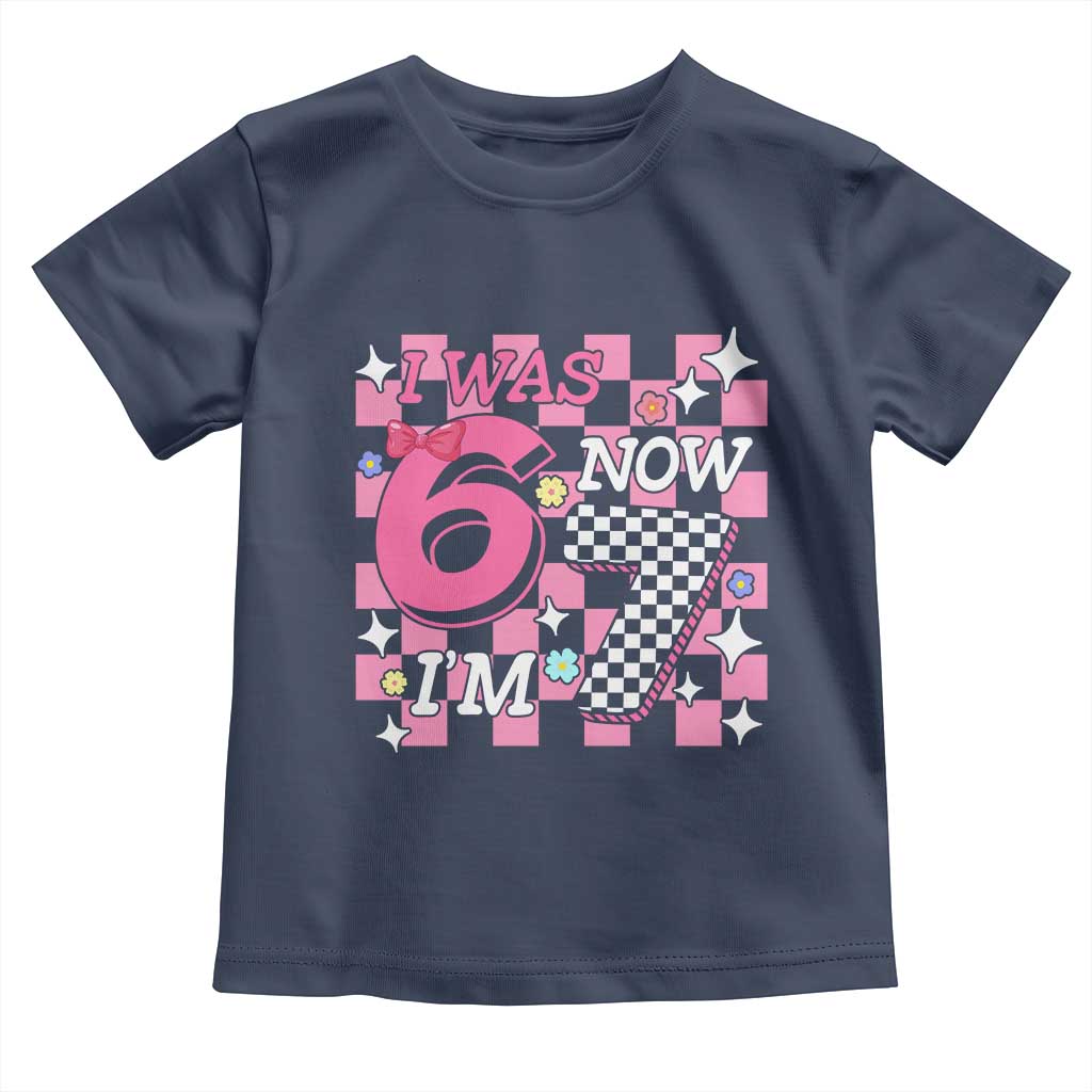 Pink Checkered I Was 6 Now I Am 7 Toddler T Shirt Girl Birthday Gift - Wonder Print Shop