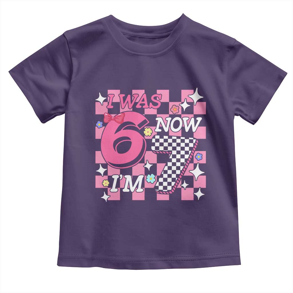 Pink Checkered I Was 6 Now I Am 7 Toddler T Shirt Girl Birthday Gift - Wonder Print Shop