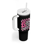 Pink Checkered I Was 6 Now I Am 7 Tumbler With Handle Girl Birthday Gift - Wonder Print Shop