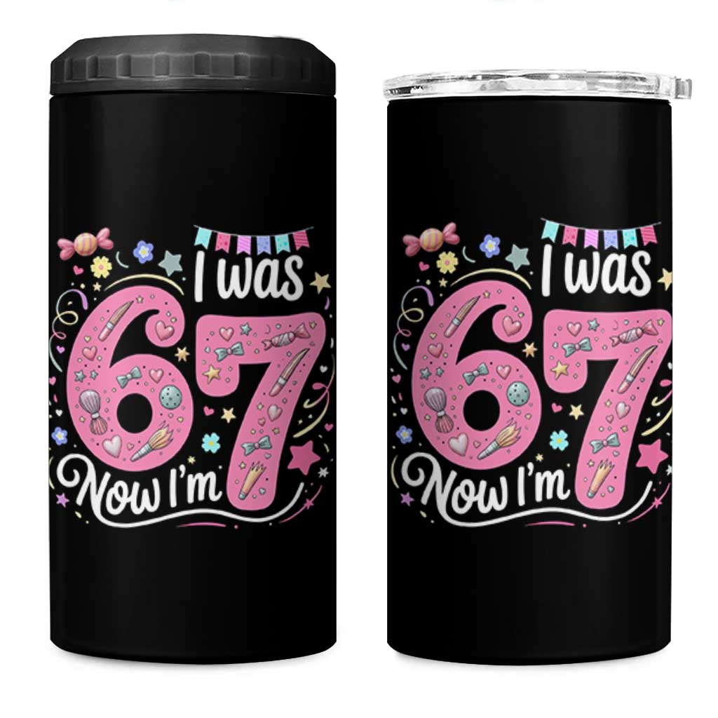 Seventh Birthday Girl 4 in 1 Can Cooler Tumbler I Was 6 Now I Am 7 Meme - Wonder Print Shop