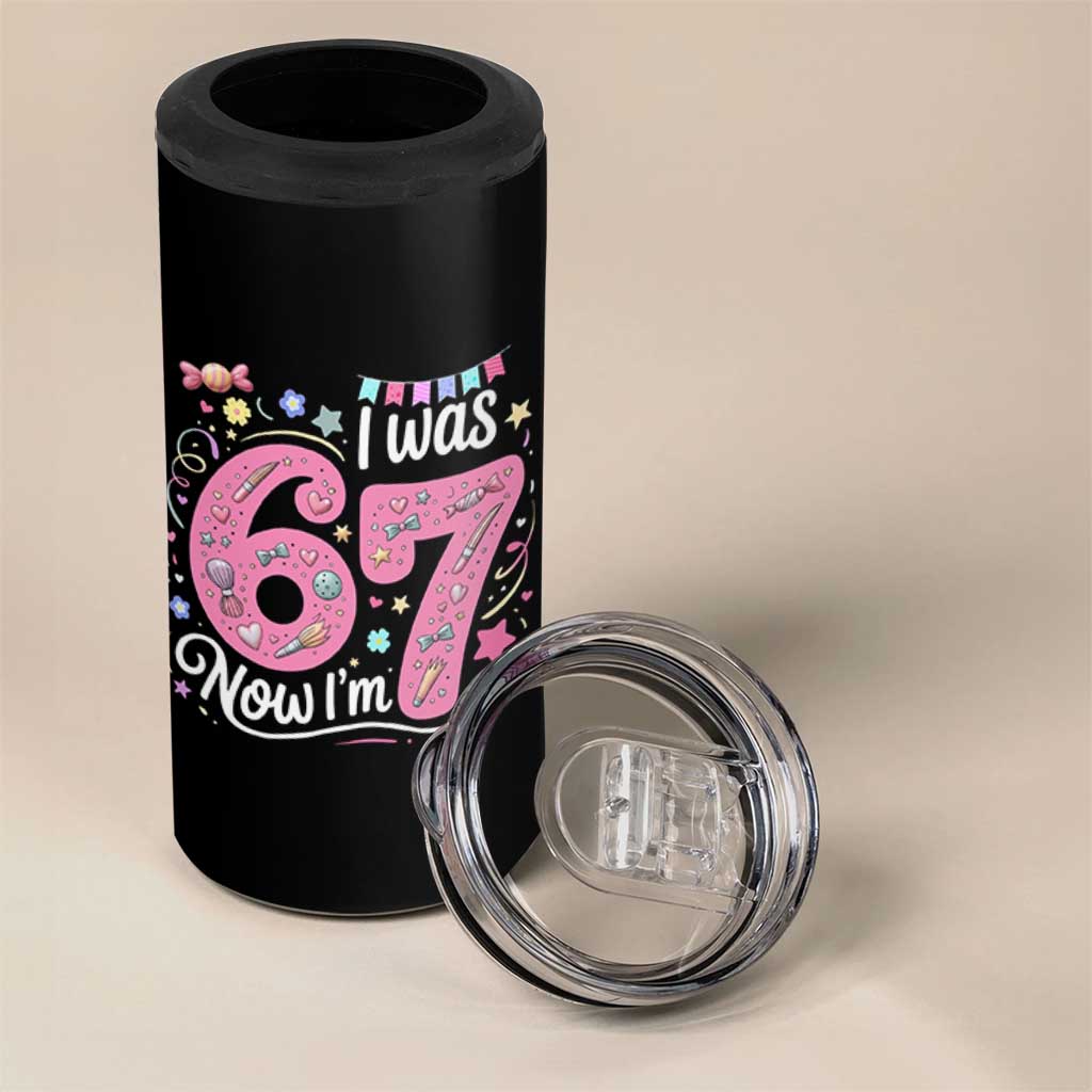 Seventh Birthday Girl 4 in 1 Can Cooler Tumbler I Was 6 Now I Am 7 Meme - Wonder Print Shop