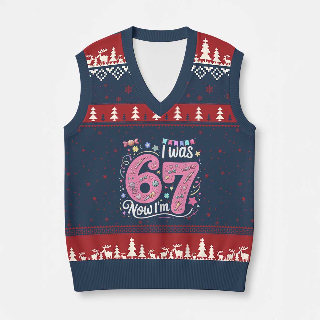 Seventh Birthday Girl V-Neck Knit Sweater Vest I Was 6 Now I Am 7 Meme - Wonder Print Shop