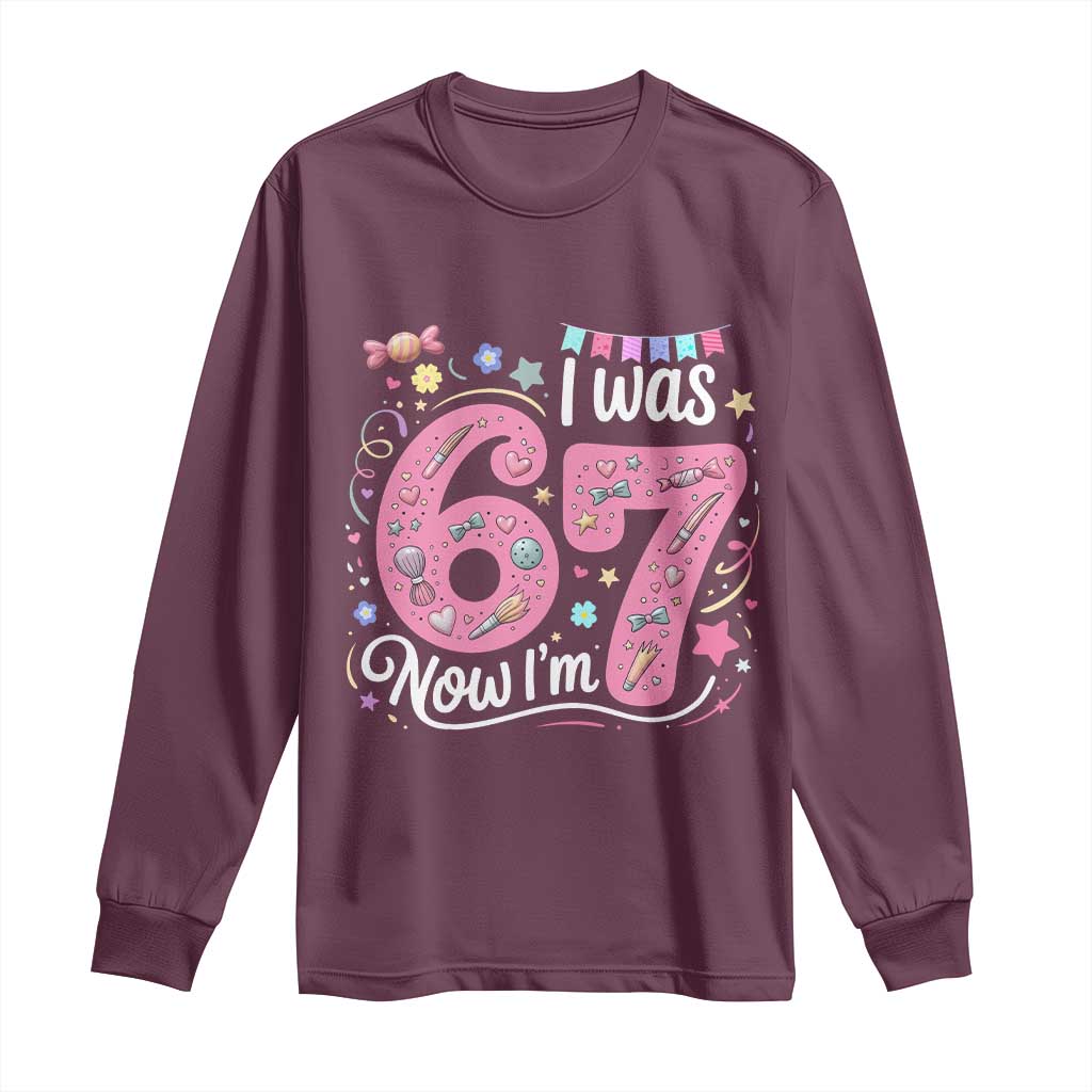 Seventh Birthday Girl Long Sleeve Shirt I Was 6 Now I Am 7 Meme - Wonder Print Shop
