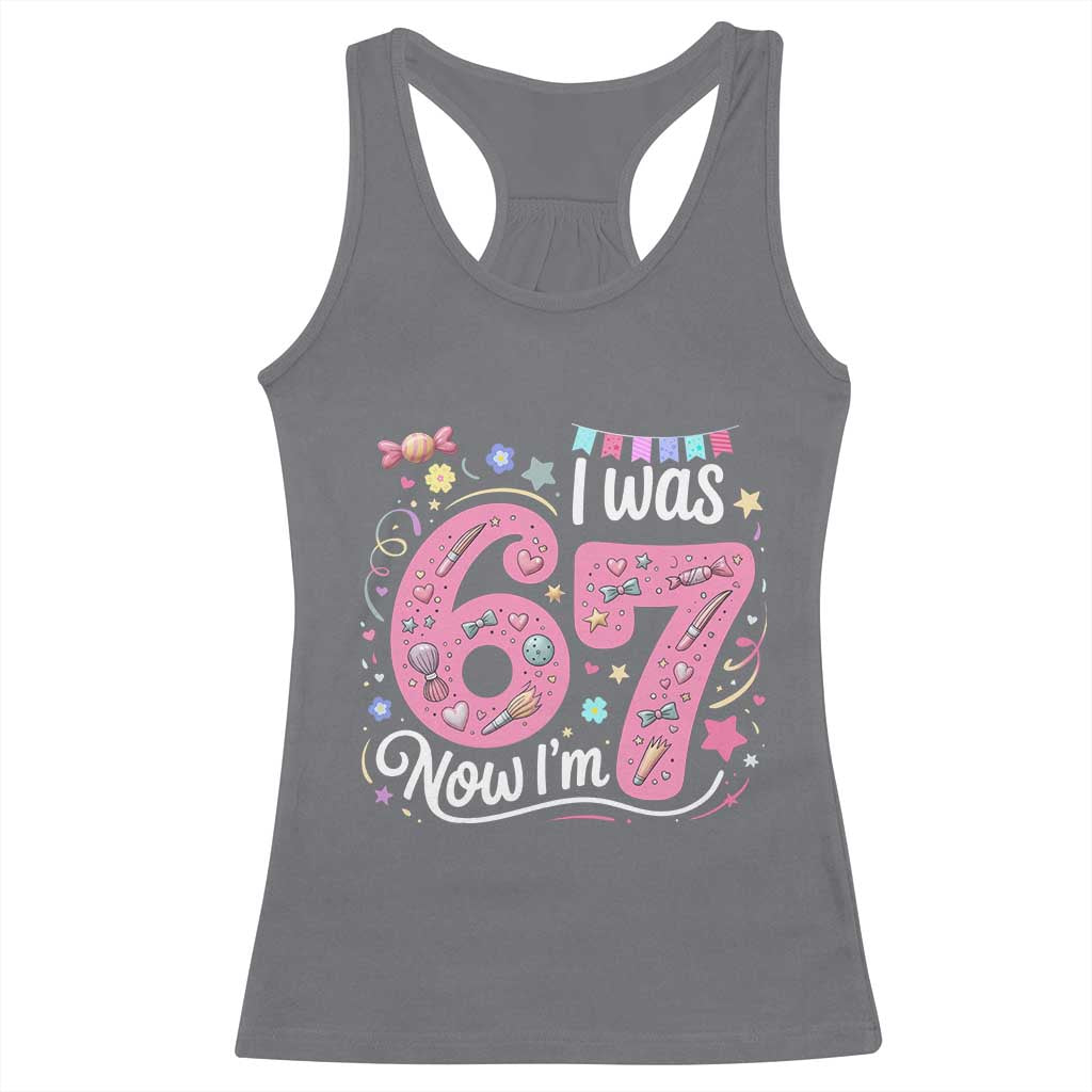 Seventh Birthday Girl Racerback Tank Top I Was 6 Now I Am 7 Meme - Wonder Print Shop