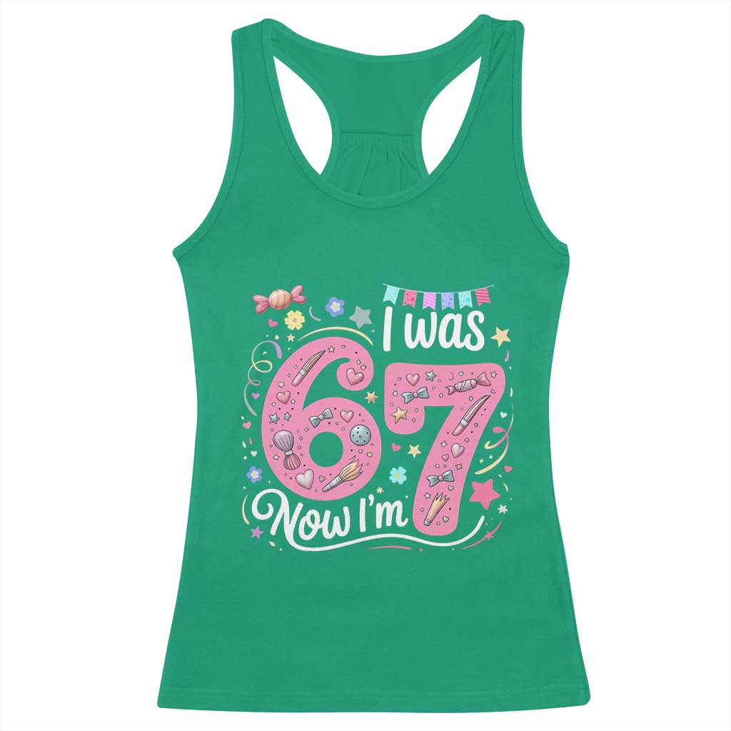 Seventh Birthday Girl Racerback Tank Top I Was 6 Now I Am 7 Meme - Wonder Print Shop