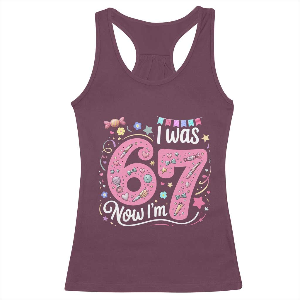 Seventh Birthday Girl Racerback Tank Top I Was 6 Now I Am 7 Meme - Wonder Print Shop