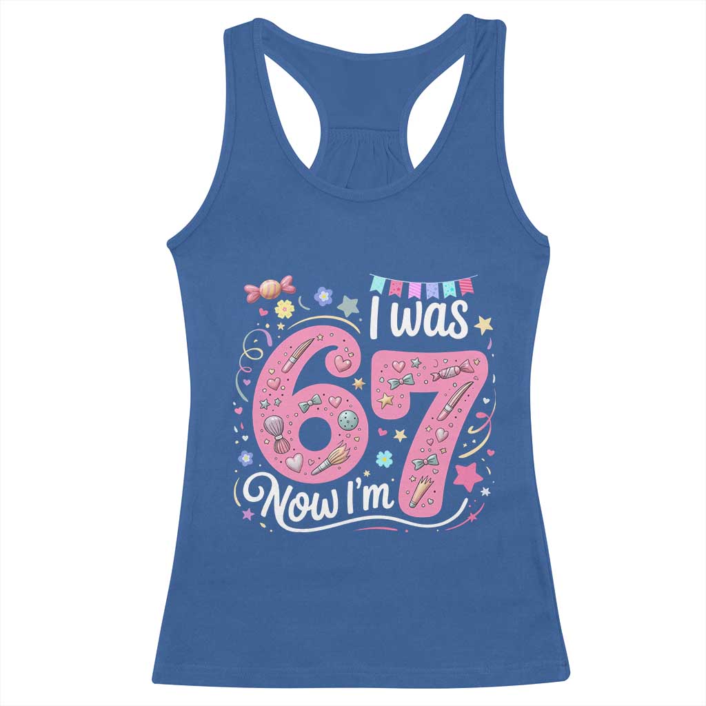 Seventh Birthday Girl Racerback Tank Top I Was 6 Now I Am 7 Meme - Wonder Print Shop