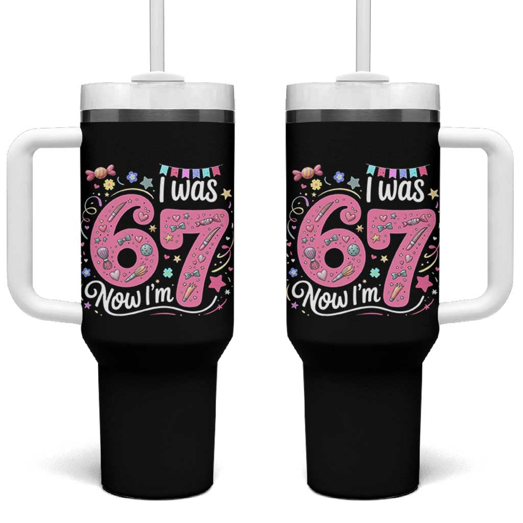 Seventh Birthday Girl Tumbler With Handle I Was 6 Now I Am 7 Meme - Wonder Print Shop
