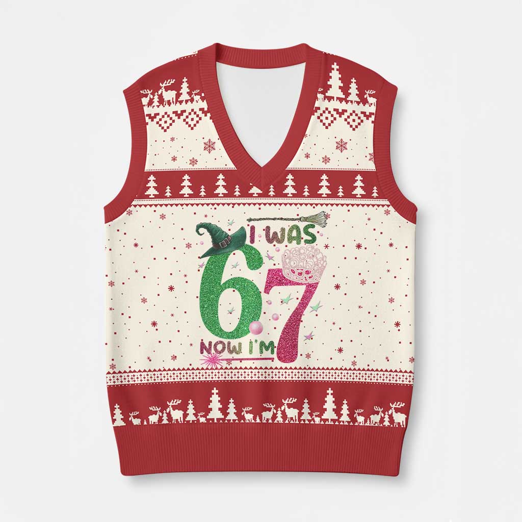 Birthday Girl I Was 6 Now I Am 7 V-Neck Knit Sweater Vest Gift For Alpha Kids - Wonder Print Shop