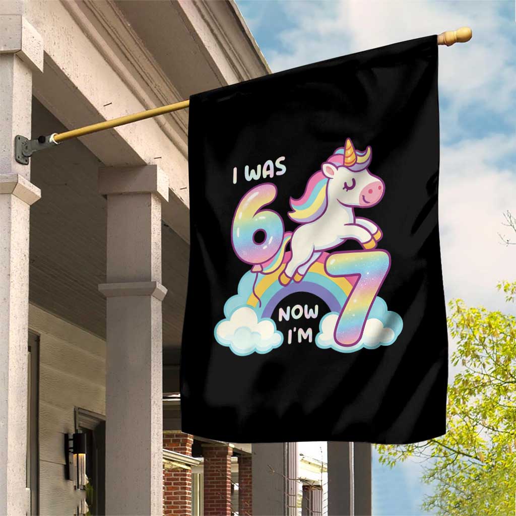 Funny Unicorn I Was 6 Now I Am 7 Garden Flag Girl Seventh Birthday Gift - Wonder Print Shop
