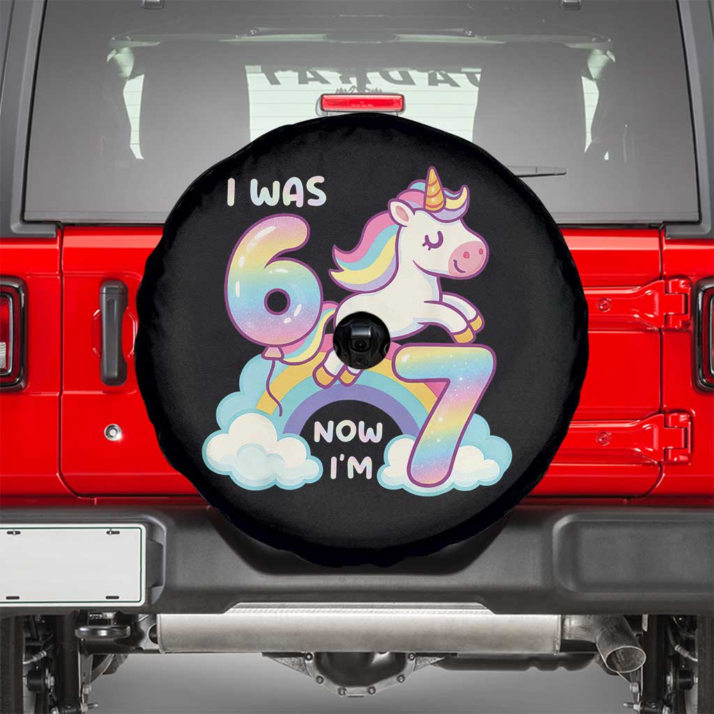 Funny Unicorn I Was 6 Now I Am 7 Spare Tire Cover Girl Seventh Birthday Gift - Wonder Print Shop