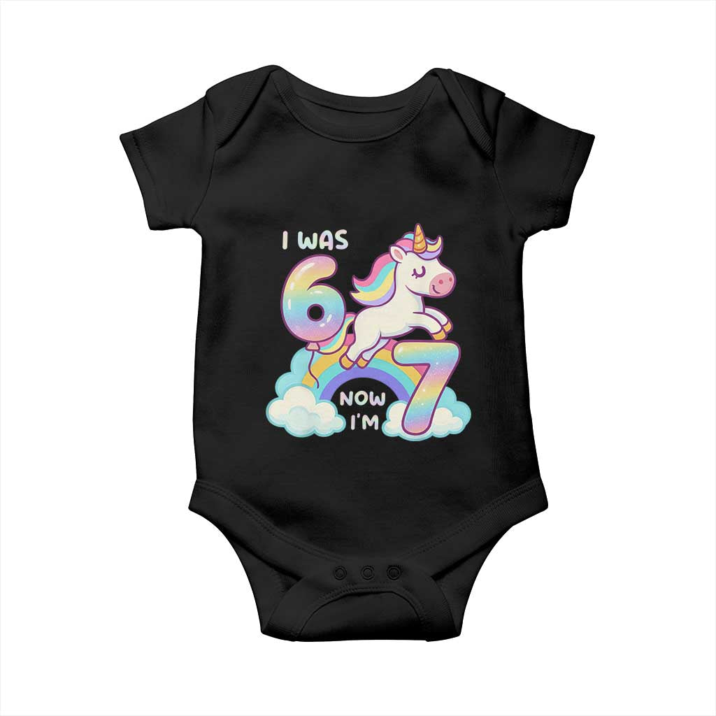 Funny Unicorn I Was 6 Now I Am 7 Baby Onesie Girl Seventh Birthday Gift - Wonder Print Shop