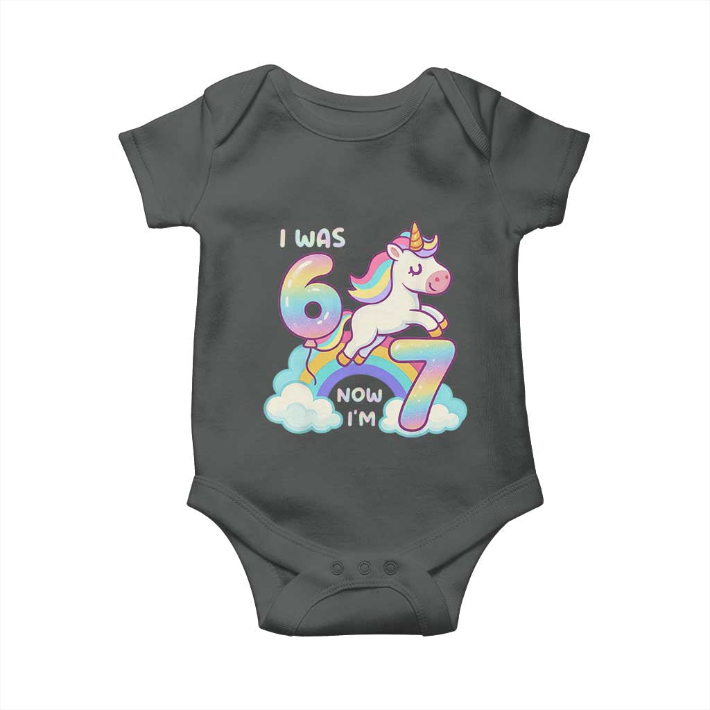 Funny Unicorn I Was 6 Now I Am 7 Baby Onesie Girl Seventh Birthday Gift - Wonder Print Shop