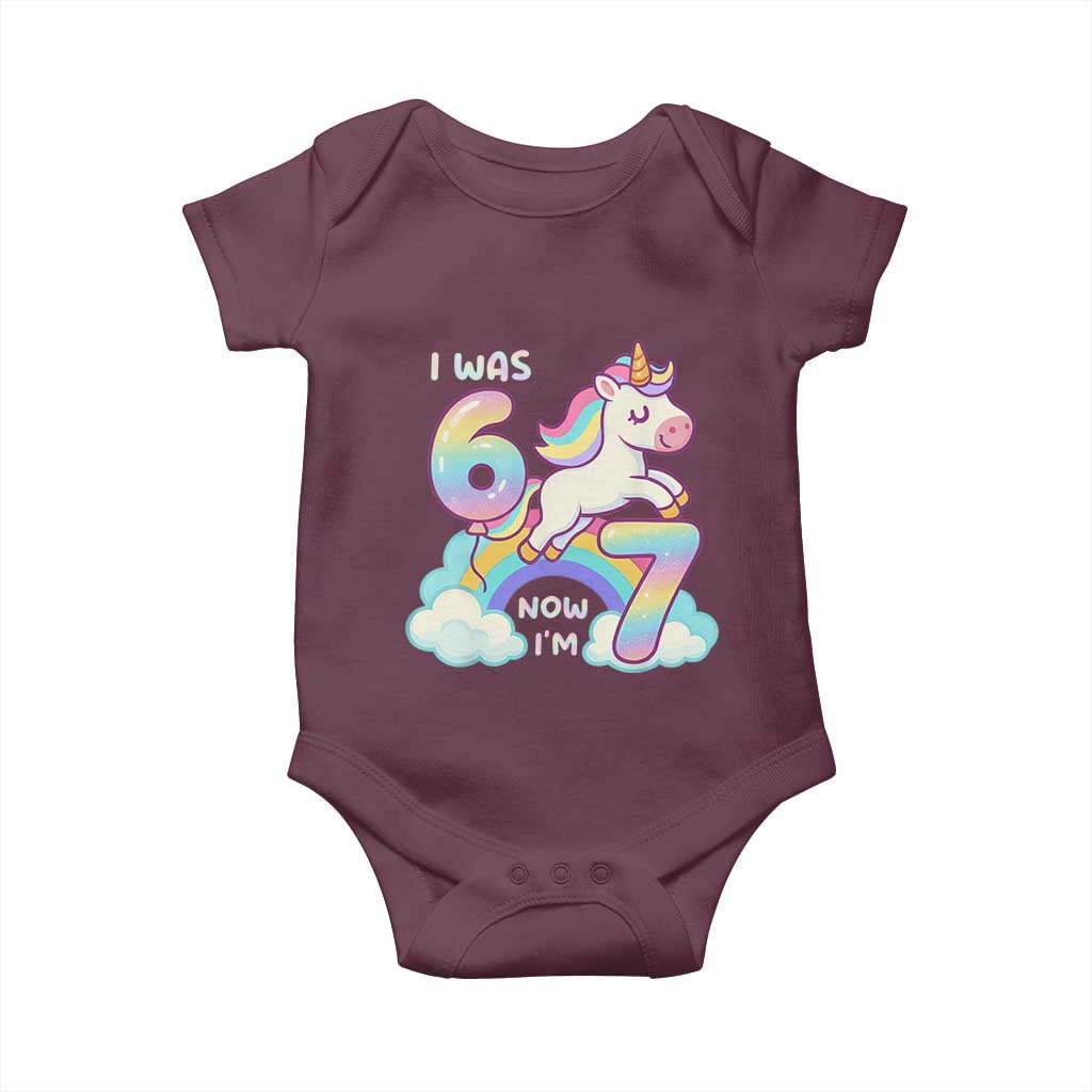 Funny Unicorn I Was 6 Now I Am 7 Baby Onesie Girl Seventh Birthday Gift - Wonder Print Shop