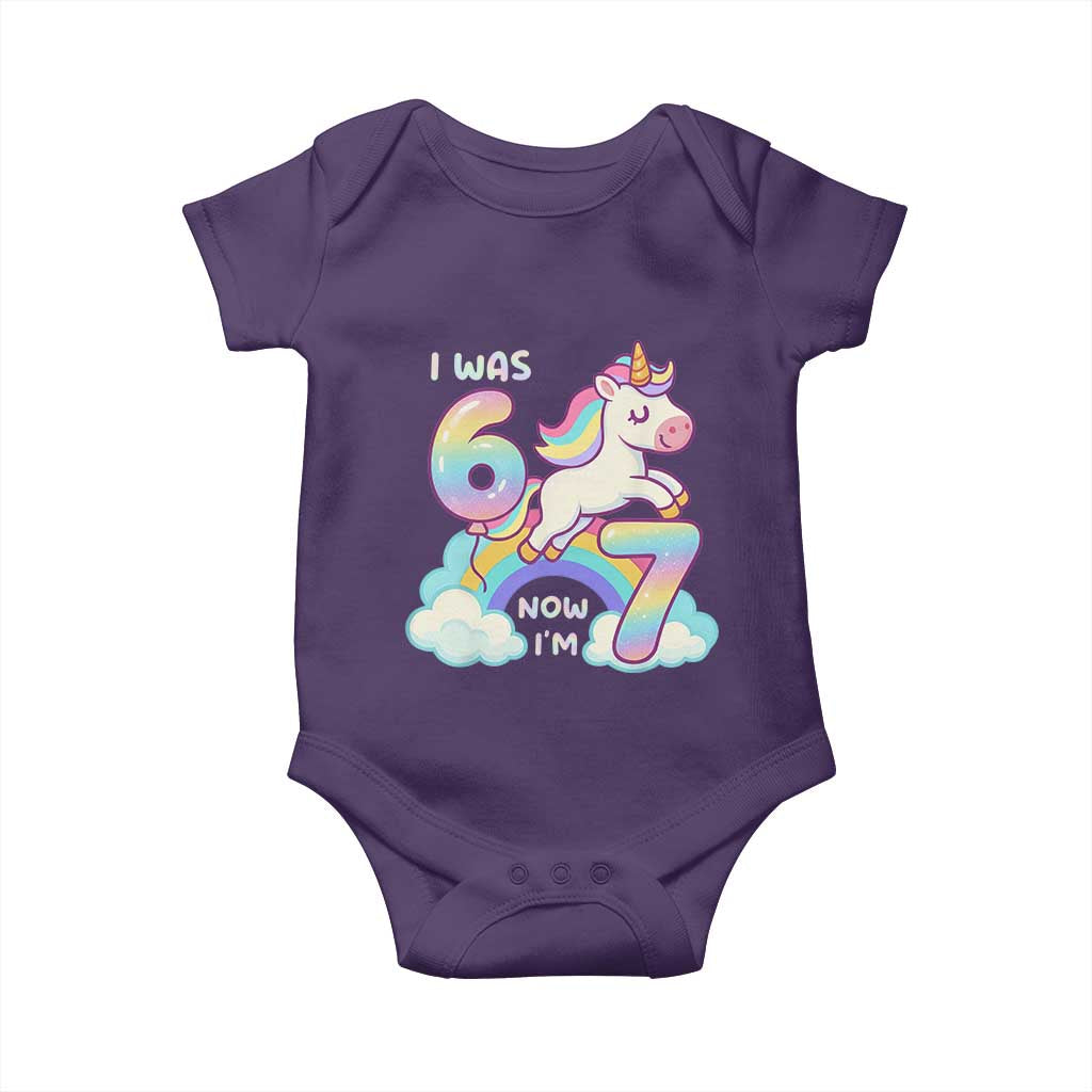 Funny Unicorn I Was 6 Now I Am 7 Baby Onesie Girl Seventh Birthday Gift - Wonder Print Shop