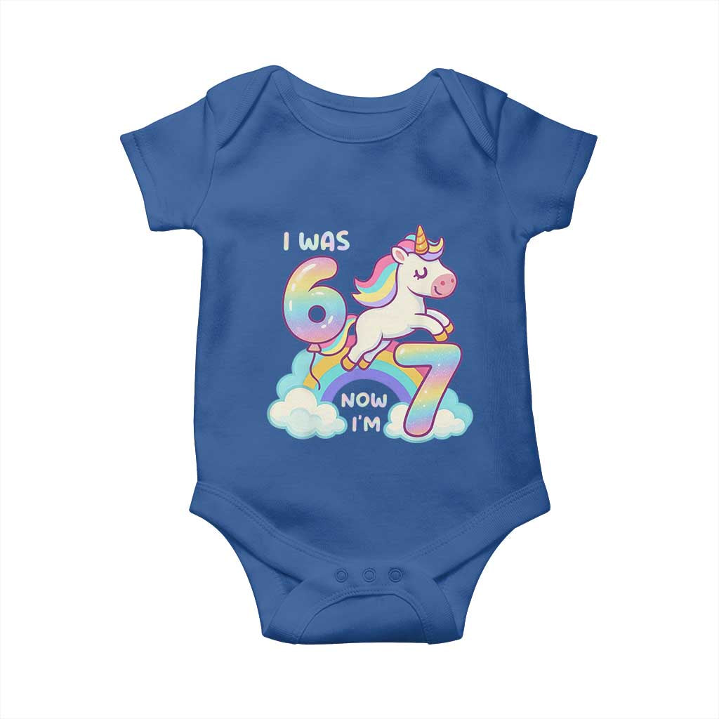 Funny Unicorn I Was 6 Now I Am 7 Baby Onesie Girl Seventh Birthday Gift - Wonder Print Shop