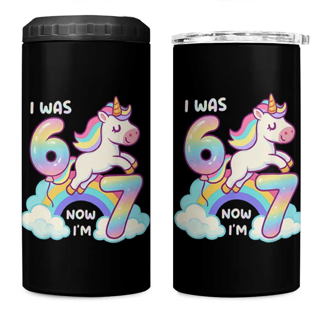 Funny Unicorn I Was 6 Now I Am 7 4 in 1 Can Cooler Tumbler Girl Seventh Birthday Gift - Wonder Print Shop