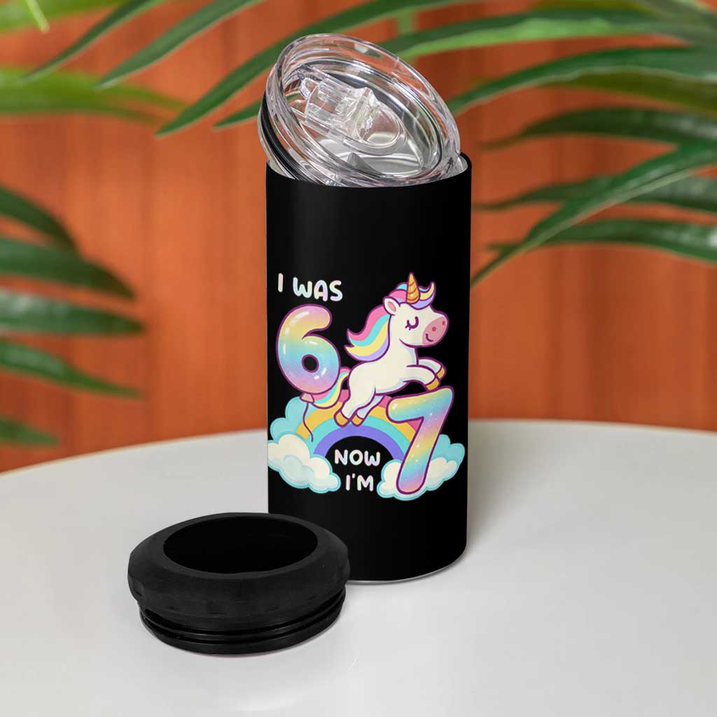 Funny Unicorn I Was 6 Now I Am 7 4 in 1 Can Cooler Tumbler Girl Seventh Birthday Gift - Wonder Print Shop