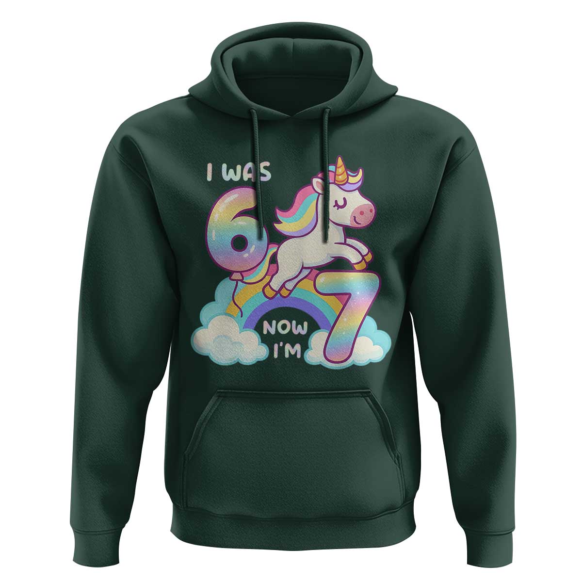 Funny Unicorn I Was 6 Now I Am 7 Hoodie Girl Seventh Birthday Gift - Wonder Print Shop