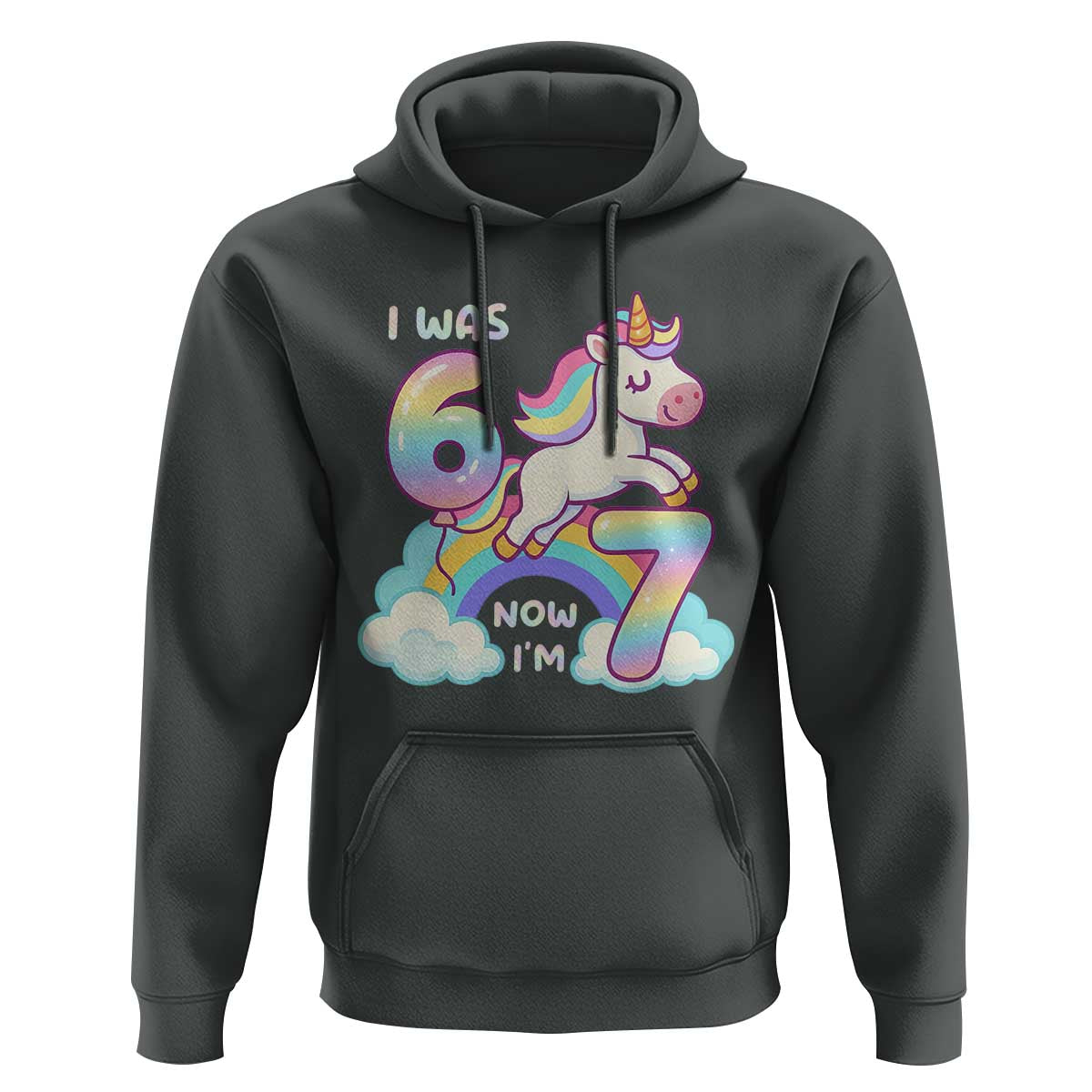 Funny Unicorn I Was 6 Now I Am 7 Hoodie Girl Seventh Birthday Gift - Wonder Print Shop