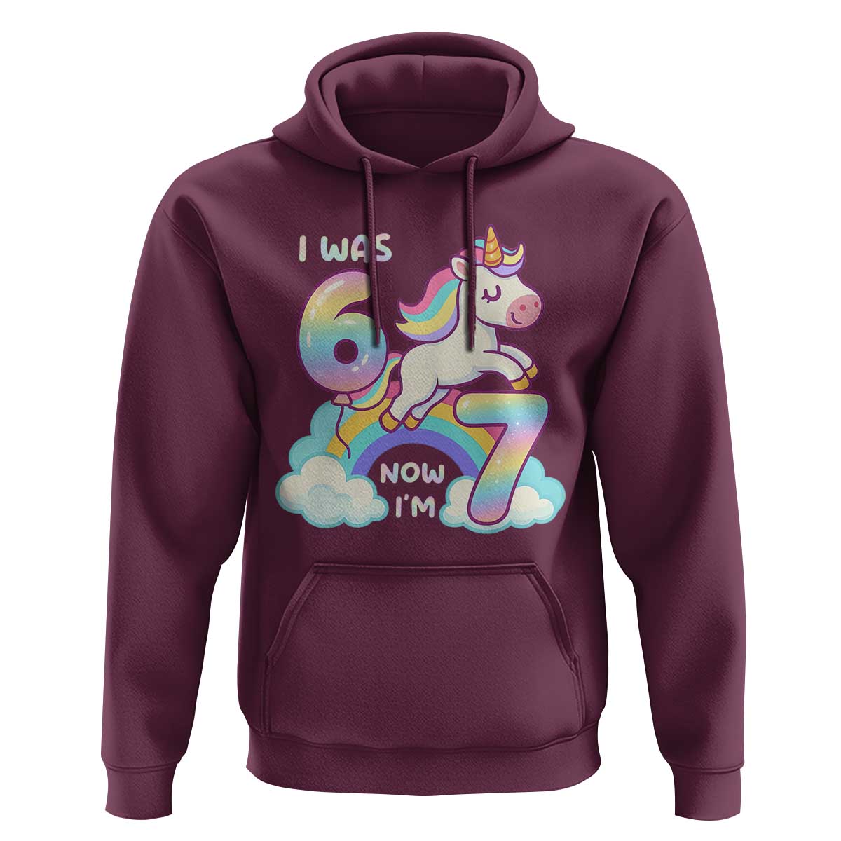 Funny Unicorn I Was 6 Now I Am 7 Hoodie Girl Seventh Birthday Gift - Wonder Print Shop