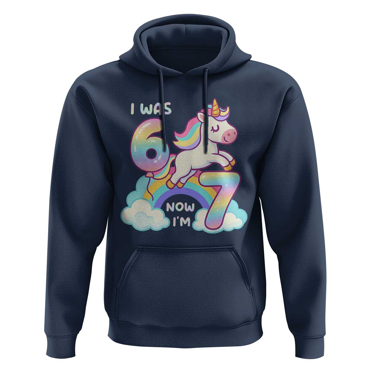 Funny Unicorn I Was 6 Now I Am 7 Hoodie Girl Seventh Birthday Gift - Wonder Print Shop