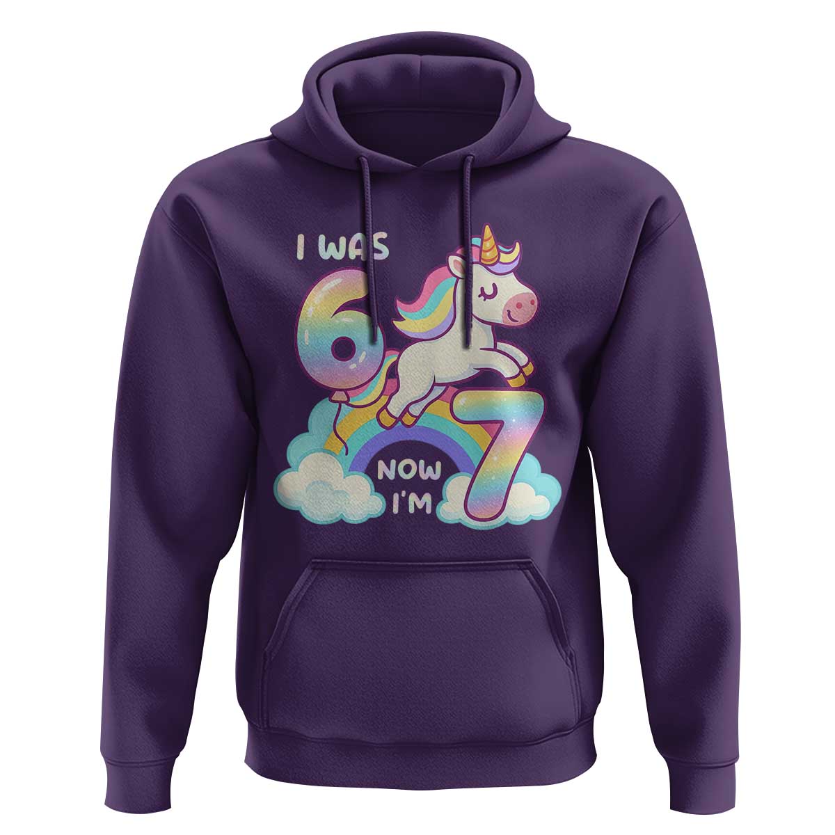 Funny Unicorn I Was 6 Now I Am 7 Hoodie Girl Seventh Birthday Gift - Wonder Print Shop