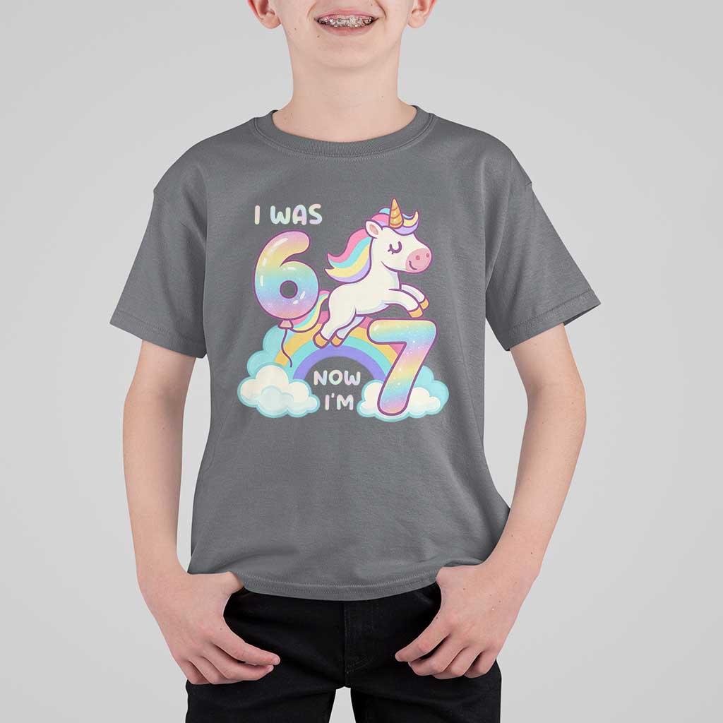 Funny Unicorn I Was 6 Now I Am 7 T Shirt For Kid Girl Seventh Birthday Gift - Wonder Print Shop