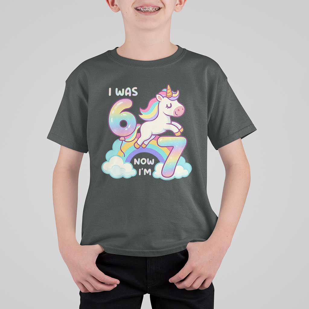 Funny Unicorn I Was 6 Now I Am 7 T Shirt For Kid Girl Seventh Birthday Gift - Wonder Print Shop