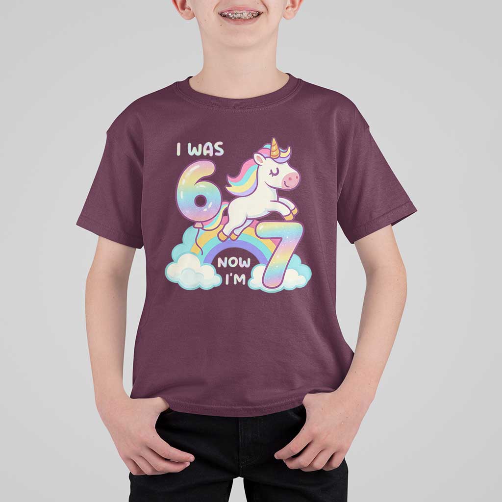 Funny Unicorn I Was 6 Now I Am 7 T Shirt For Kid Girl Seventh Birthday Gift - Wonder Print Shop