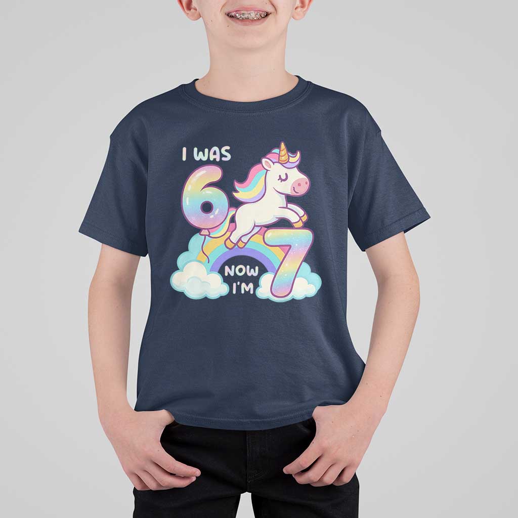 Funny Unicorn I Was 6 Now I Am 7 T Shirt For Kid Girl Seventh Birthday Gift - Wonder Print Shop